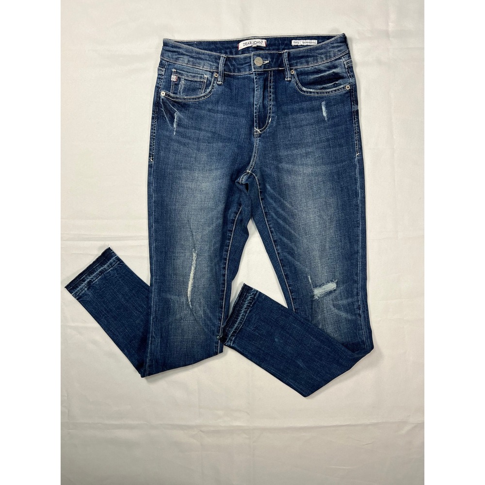 Dear John Gisele Skinny Jeans Womens 26 Blue Distressed Raw Step Hem High Rise